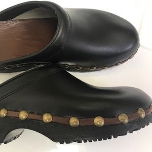 VOLLSJO Swedish Brass Studded Clogs with Suede Trim and Footbed NWOT